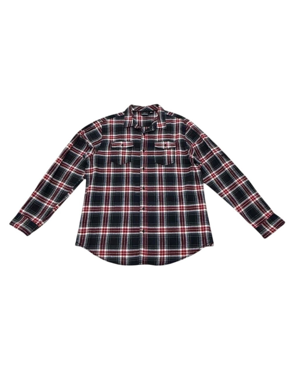 Men’s Burnside Black Red Plaid Button Front Shirt Cotton Long Sleeve